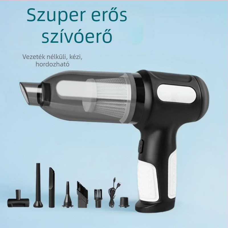 Autóban használható vezeték nélküli kézi porszívó, hordozható, 10000 Pa szívás, 7,4 V, 120 W, újratölthető