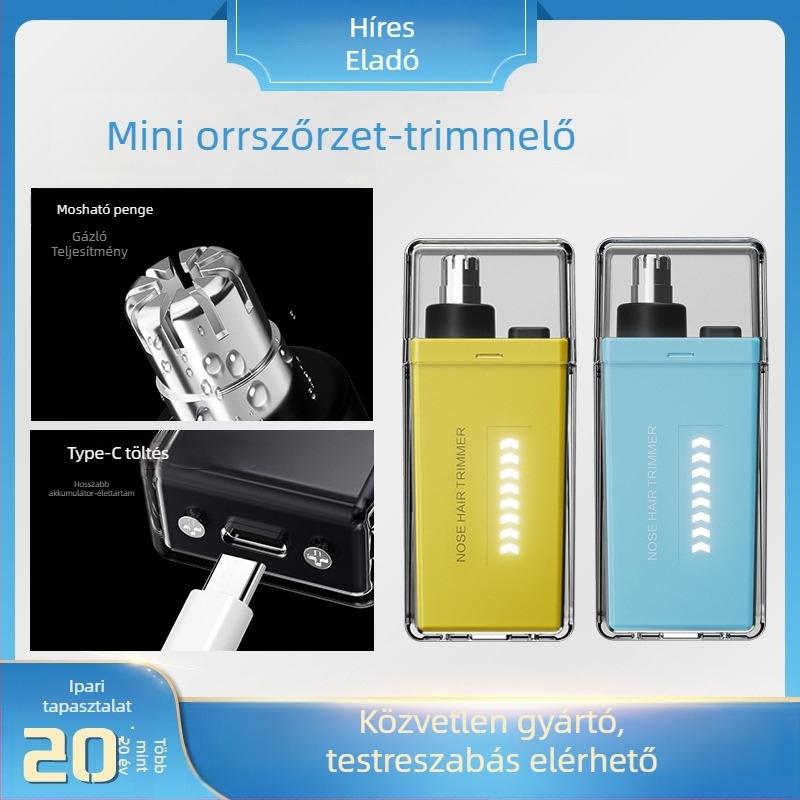 orrszőrzet-trimmer, újratölthető, vízálló és mosható, beépített akkumulátor, üzemidő 7+ nap