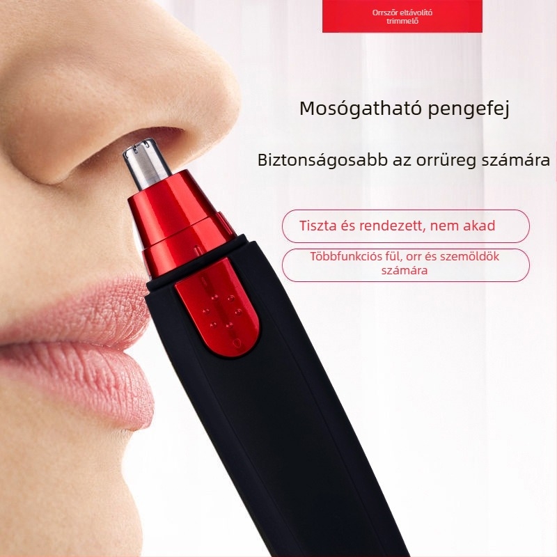 Férfiaknak szóló elektromos orrnyílás-nyíró, ABS testtel, elemes működés, kivehető penge víz alatti tisztításhoz, beépített akkumulátor nélkül