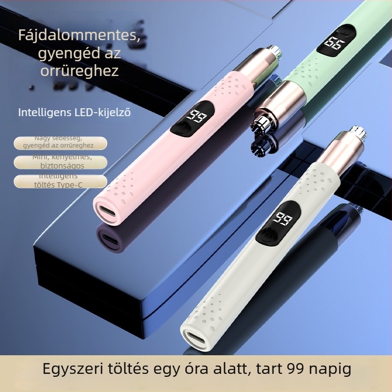 Töltőre csatlakoztatható elektromos orrszőrnyíró férfiak és nők számára, leválasztható, mosható pengefejjel, beépített 500-800 mAh akkumulátor, üzemidő 30+ nap