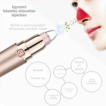 Feketefejű szívó készülék, 3 fokozatban állítható pórustisztító, mikrokrisztályos akneeltávolító szépségkészülék, hordozható arctisztító