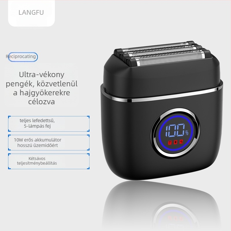 Langfu elektromos borotva 5 pengés recíprokus fejjel, LED kijelző, USB töltés, nedves vagy száraz használat, beépített 1200–2000 mAh akkumulátor