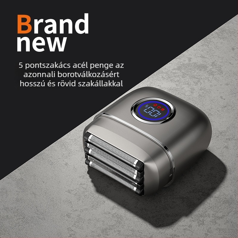 Langfu elektromos borotva 5 pengés recíprokus fejjel, LED kijelző, USB töltés, nedves vagy száraz használat, beépített 1200–2000 mAh akkumulátor