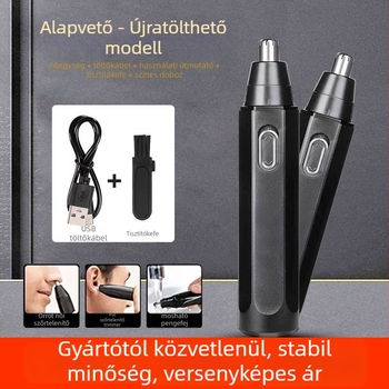 orrszálvágó, tölthető, beépített 300–500 mAh-s akkumulátor, üzemidő több mint 50 nap, nem mosható