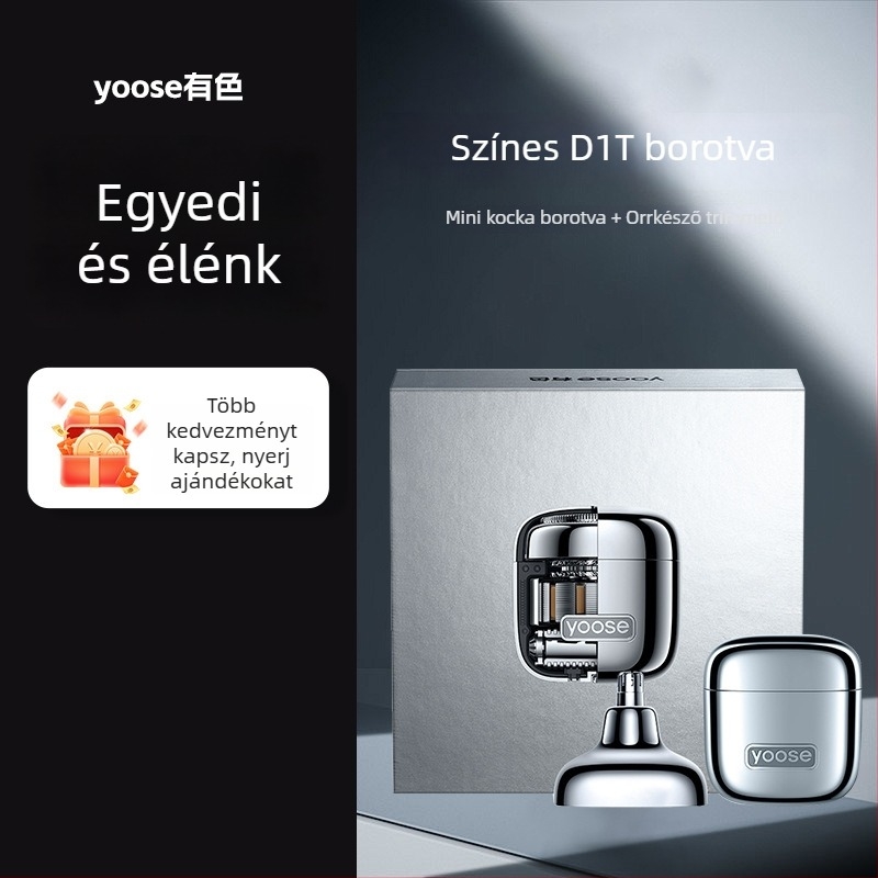 Hordozható USB-s töltéses elektromos borotva, forgó fej, 2 pengével, brushless motor, moszható pengék