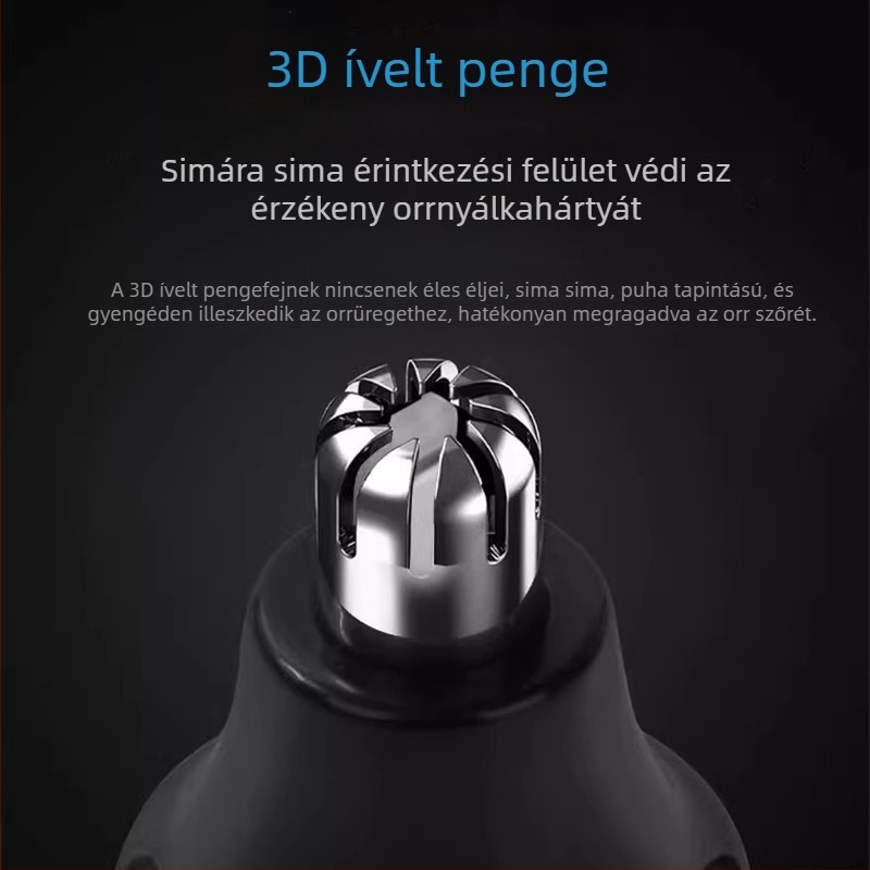 Elektromos orrszőr-nyíró férfiaknak, USB töltésre, beépített 100–300 mAh akkumulátor, üzemideje több mint 7 nap, nem mosható, fül- és orrszőr eltávolító eszköz