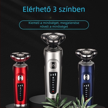 Férfi elektromos borotva – forgó 3 pengés fej; nedves és száraz borotválkozás; beépített akkumulátor 500–800 mAh; töltési idő 1 óra; üzemidő kb. 80 perc.