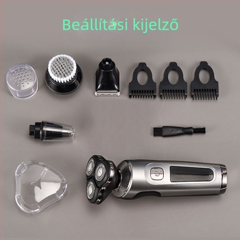 Férfi elektromos borotva – forgó 3 pengés fej; nedves és száraz borotválkozás; beépített akkumulátor 500–800 mAh; töltési idő 1 óra; üzemidő kb. 80 perc.