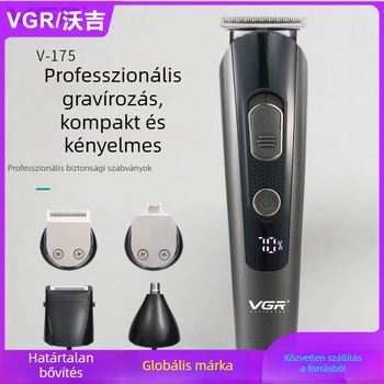 VGR175 USB Többfunkciós Hajvágó és Borotválkozó Készlet LCD kijelzővel, USB töltéssel, kefés motorral, rozsdamentes acél pengékkel, fül- és orrtisztító