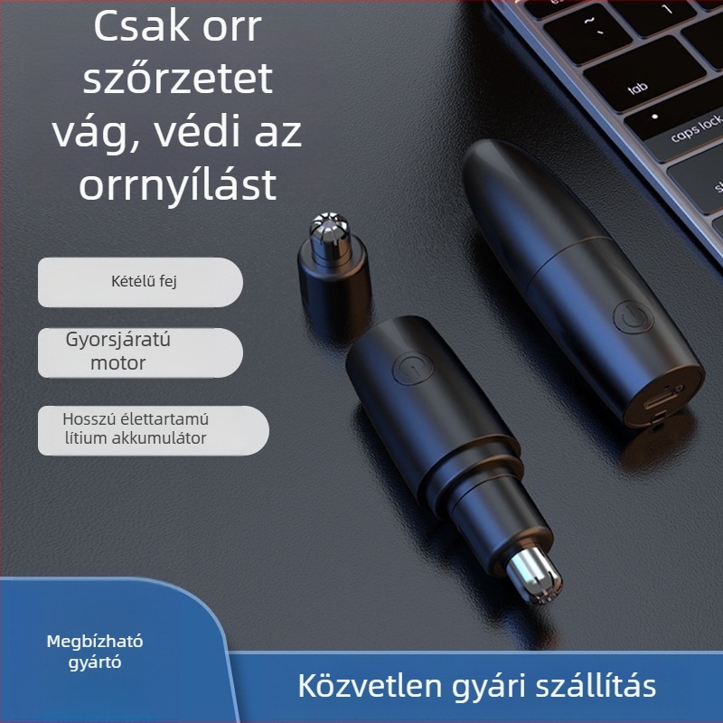 Elektromos orrszőrnyíró beépített lítiumakkumulátorral, ABS ház, levehető, mosható pengefej, üzemidő több mint 30 nap