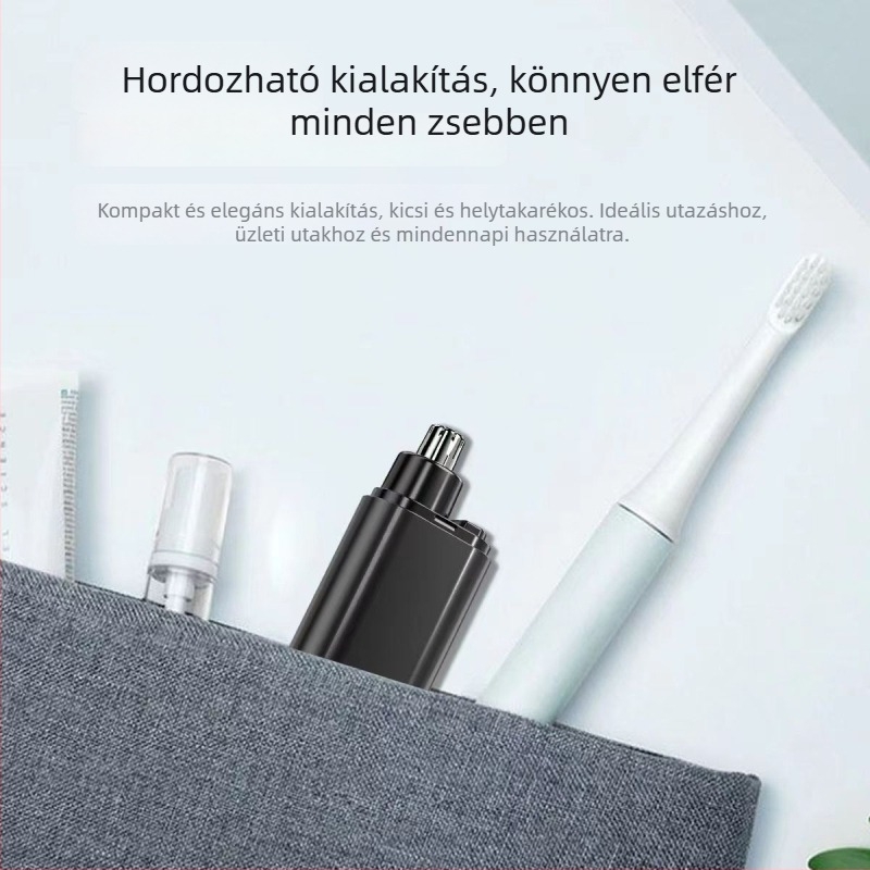 Tölthető orr-szőr trimmelő, leválasztható mosható fejjel – vízálló, beépített 300–500 mAh akkumulátor, 30+ napos üzemidő
