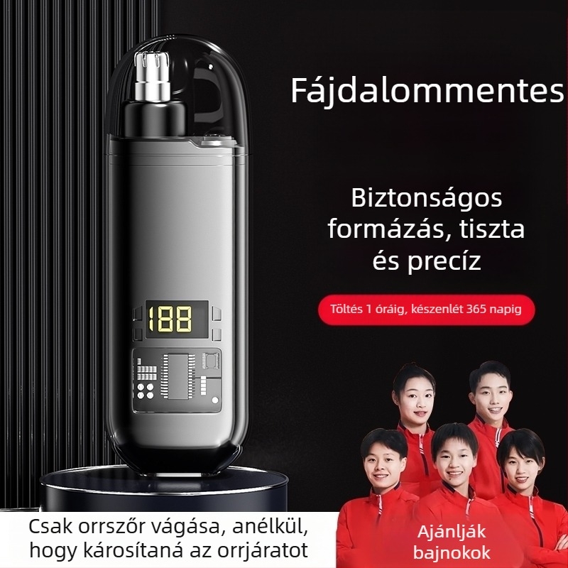 Elektromos orrszőrnyíró, újratölthető, kivehető, mosható pengefej, vízálló, beépített akkumulátor 100–300 mAh, üzemidő 50+ nap