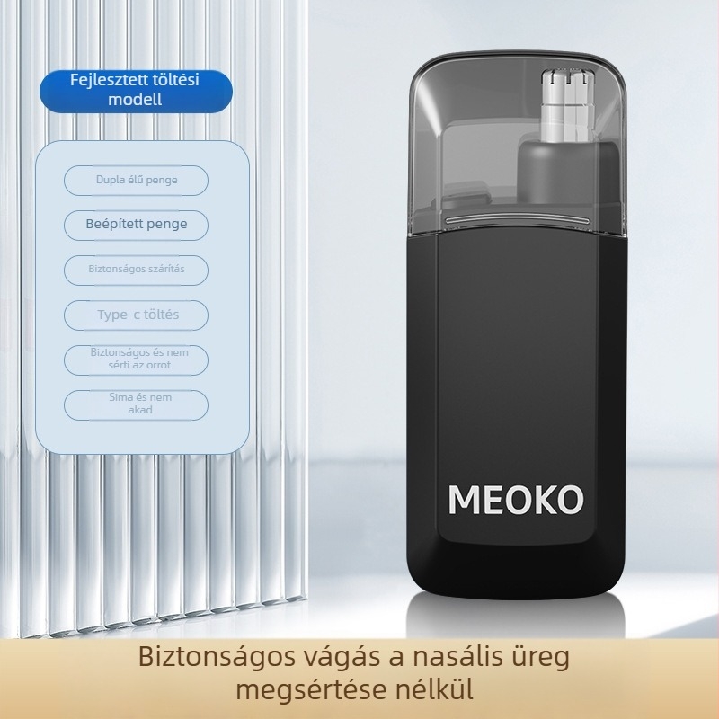 Elektromos orrszőrzet trimmer, USB töltés, beépített akkumulátor 100–300 mAh, kompakt kialakítás, cserélhető tisztító fej, üzemidő több mint 15 nap