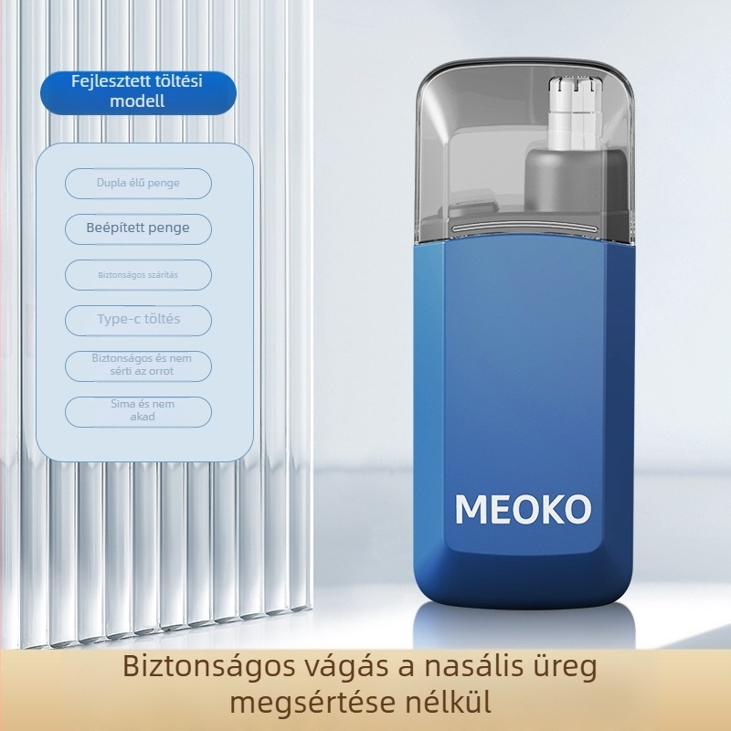 Elektromos orrszőrzet trimmer, USB töltés, beépített akkumulátor 100–300 mAh, kompakt kialakítás, cserélhető tisztító fej, üzemidő több mint 15 nap