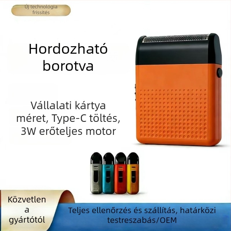 Elektromos borotva egy visszafelé mozgó fejjel (1 fej), lebegő fej, nedves és száraz borotválkozás, újratölthető, üzemidő 45–60 perc