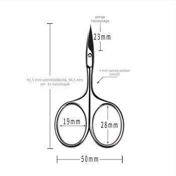 Orrszőr vágó és szemöldök olló, rozsdamentes acél, fej kerek / egyenes él / hegyes / görbült él