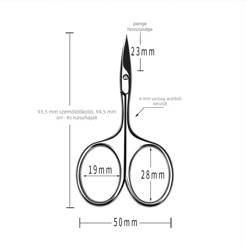 Orrszőr vágó és szemöldök olló, rozsdamentes acél, fej kerek / egyenes él / hegyes / görbült él