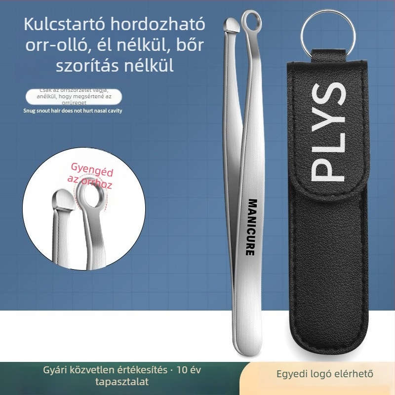 Kézi orrszőr-nyíró rozsdamentes acélból, gömbölyített fej, férfiak és nők számára