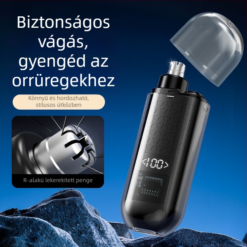 LCD kijelzős orrszőr-trimmel, rozsdamentes acél ház, hordozható, beépített lítium akkumulátor, 7 napos üzemidő