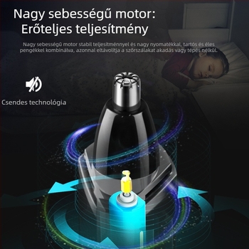Kemei elektromos orrszőrnyíró, rozsdamentes acél penge, 360° mosható fej, száraz elemű működés