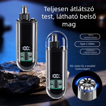 Elektronikus orrszőrzet-trimmer, kivehető mosható pengefej, újratölthető, beépített akkumulátor 300-500 mAh, üzemidő több mint 7 nap