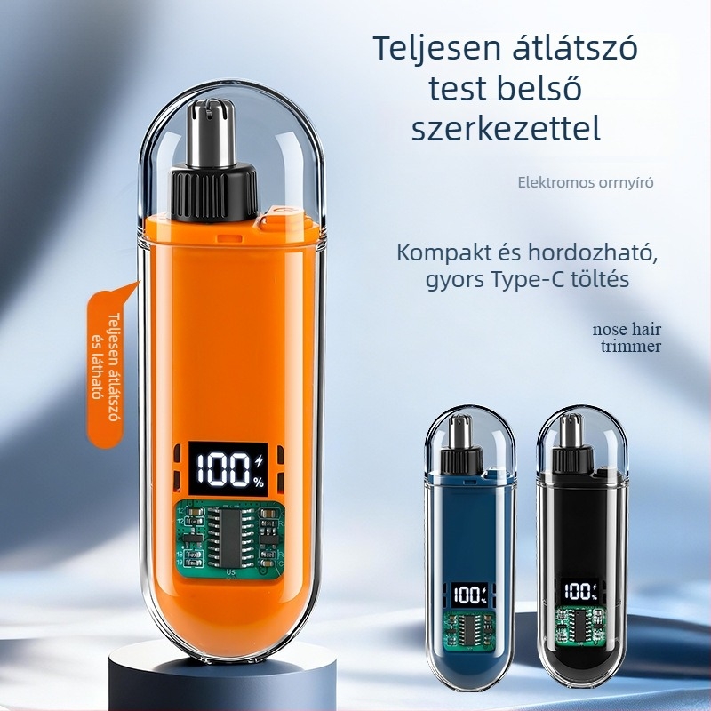 Elektronikus orrszőrzet-trimmer, kivehető mosható pengefej, újratölthető, beépített akkumulátor 300-500 mAh, üzemidő több mint 7 nap