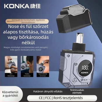 Orrszőrzet-trimmelő - új modell, újratölthető, beépített 100-300 mAh akkumulátor, levehető és mosható vágófej, akkumulátor élettartama több mint 30 nap, uniszex kialakítás