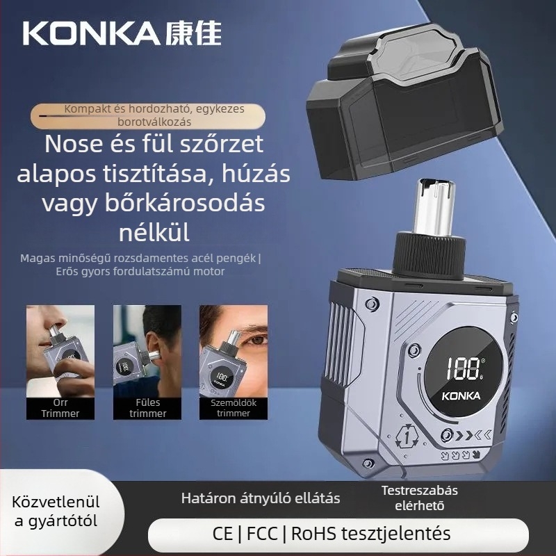 Orrszőrzet-trimmelő - új modell, újratölthető, beépített 100-300 mAh akkumulátor, levehető és mosható vágófej, akkumulátor élettartama több mint 30 nap, uniszex kialakítás