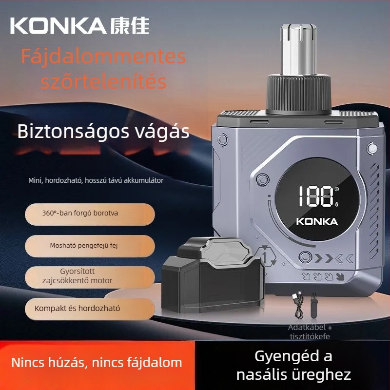 Orrszőrzet-trimmelő - új modell, újratölthető, beépített 100-300 mAh akkumulátor, levehető és mosható vágófej, akkumulátor élettartama több mint 30 nap, uniszex kialakítás