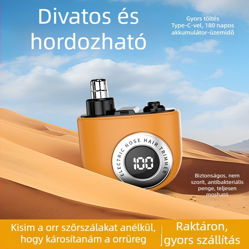 Elektromos orr-szőr trimmelő, leválasztható és mosható vágófej, beépített akkumulátor, újratölthető, ABS tokozás, üzemideje több mint 15 nap