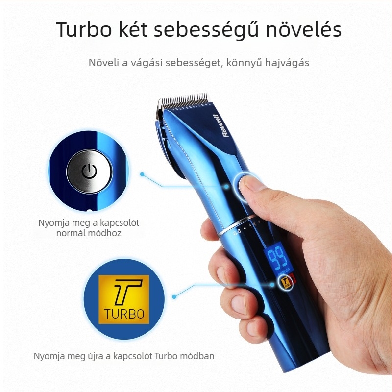 Riwei RFCD-F17 professzionális hajvágó digitális kijelzővel, kerámiakéssel, cserélhető és mosható vágófejjel, vízálló, kettős üzemmódú tápellátás (töltés vagy vezetékes), 12W