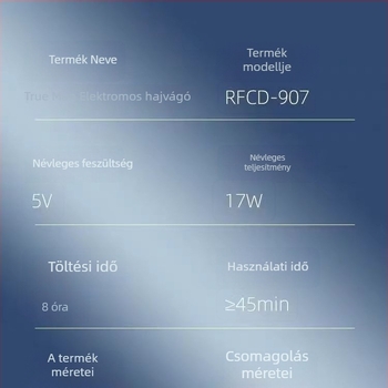 Real Man 907 Hajvágó otthoni használatra, újratölthető beépített akkumulátorral, vízálló, rozsdamentes acél penge, levehető és mosófej
