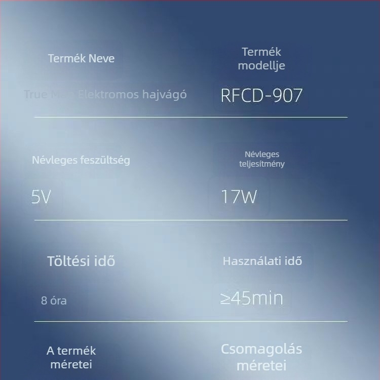 Real Man 907 Hajvágó otthoni használatra, újratölthető beépített akkumulátorral, vízálló, rozsdamentes acél penge, levehető és mosófej