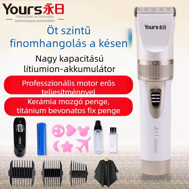 Brushless motoros elektromos hajvágó készlet kerámia vágófejjel, töltési üzemmód, eltávolítható mosható fej, alkalmas felnőtteknek, gyerekeknek és háziállatoknak (Modellek: A10–A13)