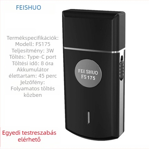 Feishuo FS175 607 Elektromos borotva, újratölthető, egyetlen mozgó fej, lebegő vágófej, szénkefe nélküli motor, levehető és mosható fej, 45 perc üzemidő