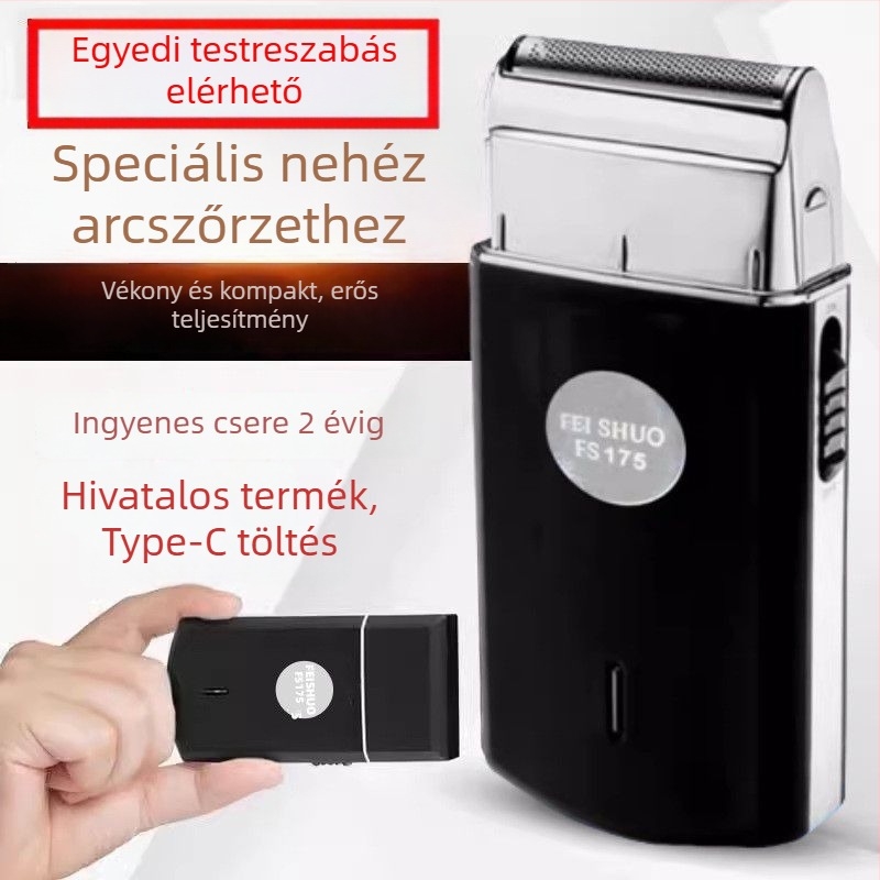 Feishuo FS175 607 Elektromos borotva, újratölthető, egyetlen mozgó fej, lebegő vágófej, szénkefe nélküli motor, levehető és mosható fej, 45 perc üzemidő