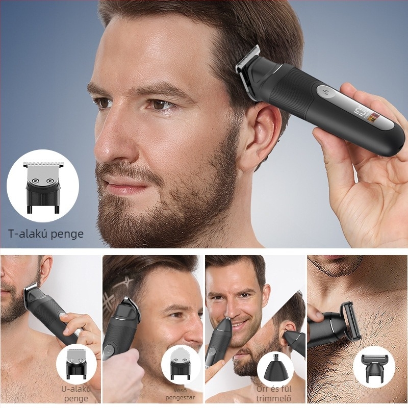 5 az 1-ben multi-funkciós testszőrzet-trimmelő, újratölthető, vízálló, rozsdamentes acél pengék, 800–1000 mAh akkumulátor, 1–3 órás üzemidő