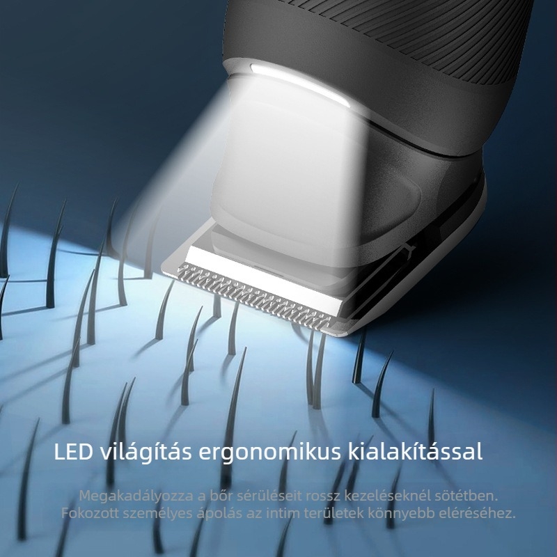 5 az 1-ben multi-funkciós testszőrzet-trimmelő, újratölthető, vízálló, rozsdamentes acél pengék, 800–1000 mAh akkumulátor, 1–3 órás üzemidő