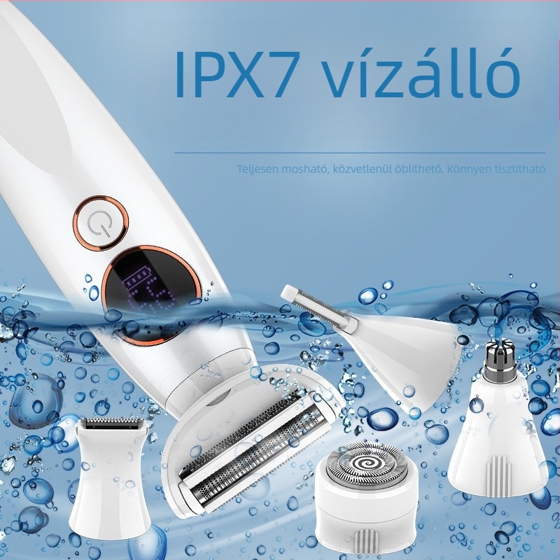 Női elektromos borotva és szőrtelenítő készülék, 5‑in‑1, modell 733, 5 pengével, USB tápegység, ABS ház, vízálló