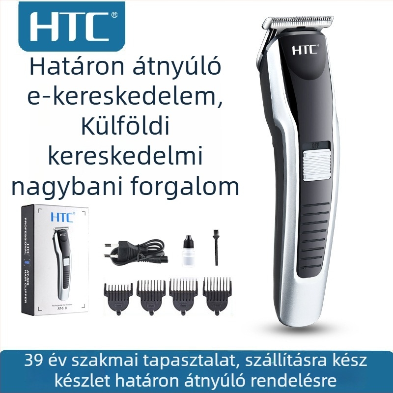 HTC hajvágó, otthoni használatra, felnőttek és gyerekek számára, újratölthető, beépített akkumulátorral, 500–800 mAh, kefés motor, vízálló, modell AT-538