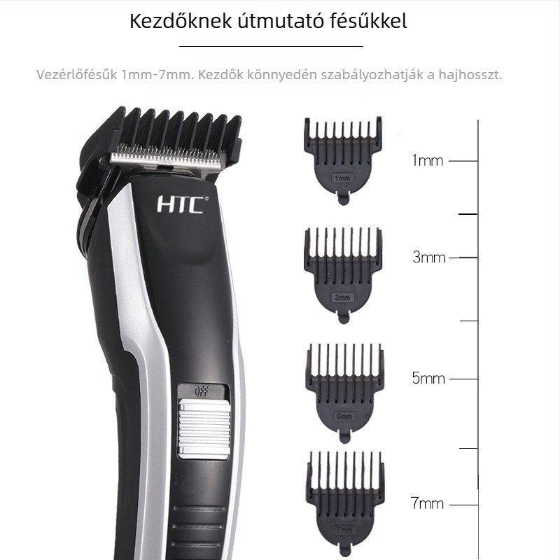 HTC hajvágó, otthoni használatra, felnőttek és gyerekek számára, újratölthető, beépített akkumulátorral, 500–800 mAh, kefés motor, vízálló, modell AT-538