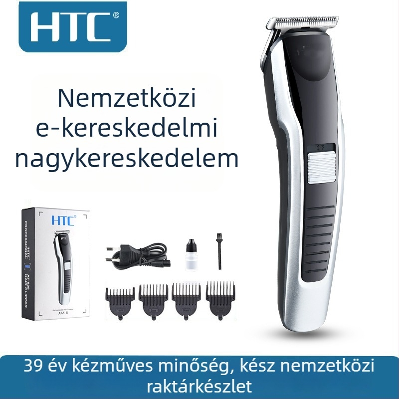 HTC hajvágó, otthoni használatra, felnőttek és gyerekek számára, újratölthető, beépített akkumulátorral, 500–800 mAh, kefés motor, vízálló, modell AT-538