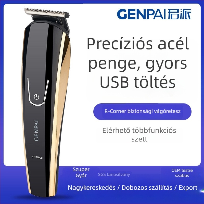 GENPAI Elektromos hajvágó készlet, kefemotor, rozsdamentes acél pengék, beépített akkumulátor 500–800 mAh, üzemidő 1–3 óra