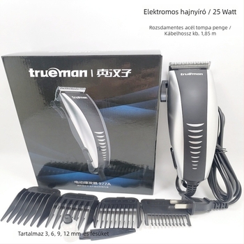 Real Man 977A Elektromos hajvágó felnőtteknek beépített akkumulátorral, kefés motor, rozsdamentes acél pengék, zaj alatt 36 dB