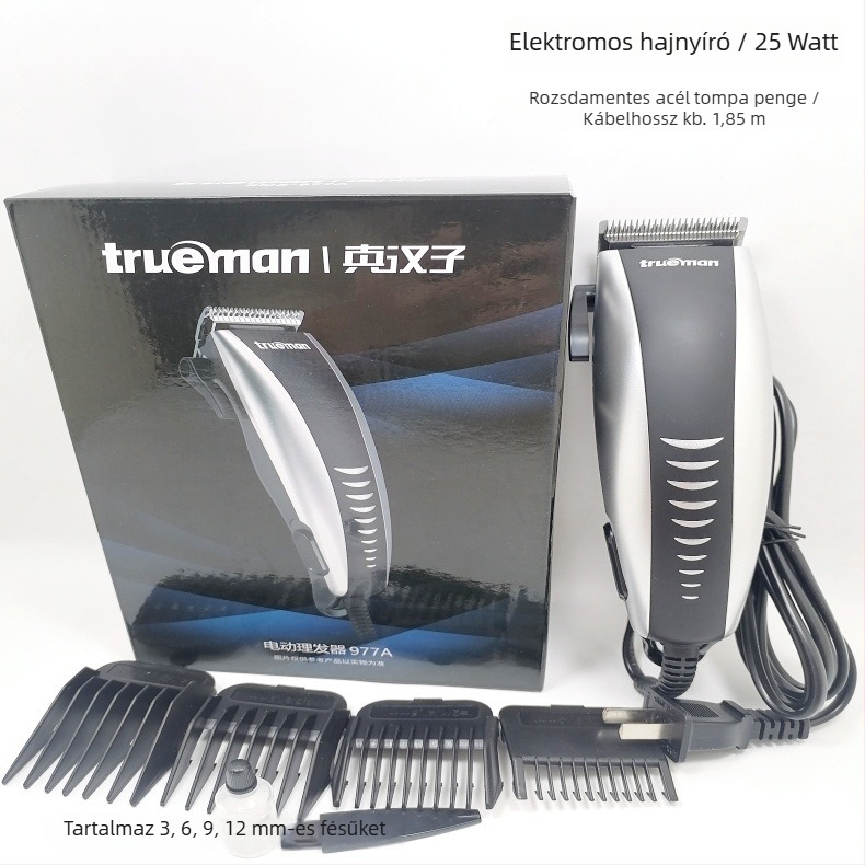 Real Man 977A Elektromos hajvágó felnőtteknek beépített akkumulátorral, kefés motor, rozsdamentes acél pengék, zaj alatt 36 dB