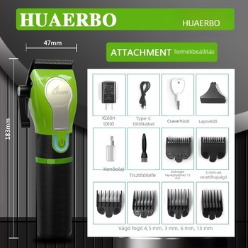 Wallbo Hajvágó – professzionális, akkumulátoros elektromos vágó kefés motorral, rozsdamentes acél pengékkel, beépített 2000–4000 mAh akkumulátor, 3–6 óra működés, zaj 36–45 dB