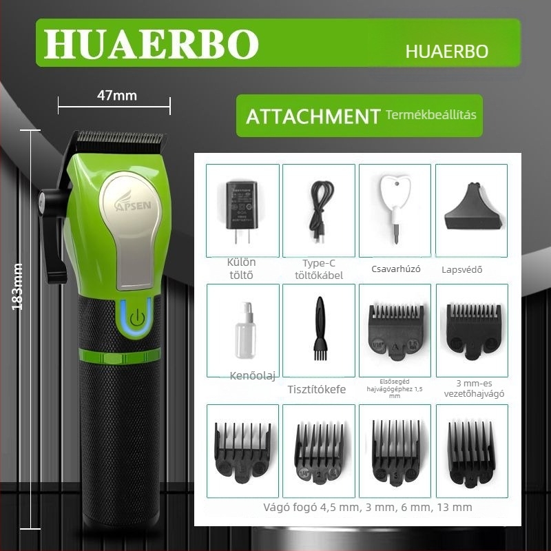 Wallbo Hajvágó – professzionális, akkumulátoros elektromos vágó kefés motorral, rozsdamentes acél pengékkel, beépített 2000–4000 mAh akkumulátor, 3–6 óra működés, zaj 36–45 dB