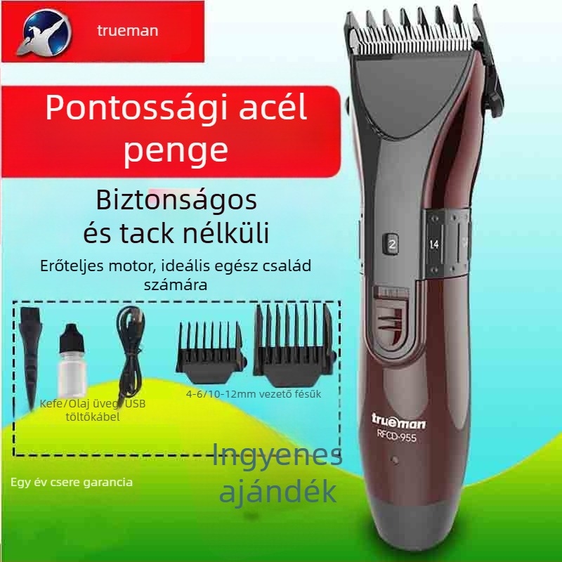 Hajvágó készülék - újratölthető, titán ötvözetű vágófej, kefés motor, beépített akkumulátor, üzemidő legfeljebb 1 óráig