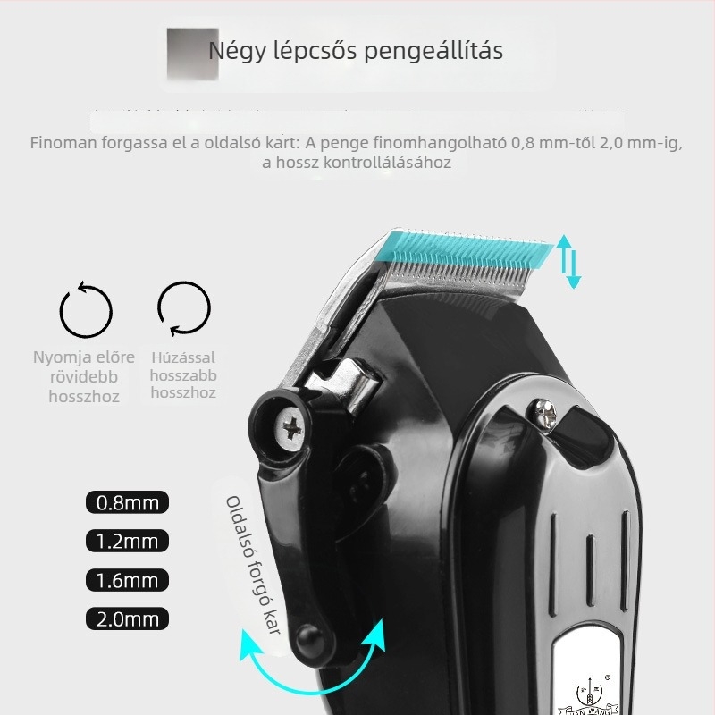 JW-K3 elektromos hajvágó professzionális és otthoni használatra, titánium ötvözet pengével, leválasztható és mosható pengefej, beépített újratölthető akkumulátor, 3–6 óra működési idő, 46–70 dB zaj