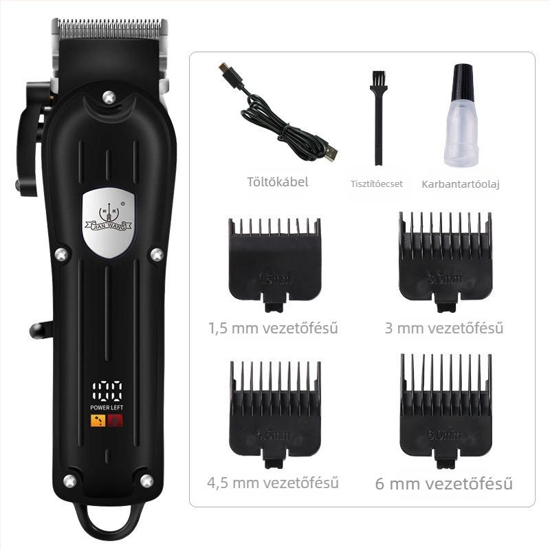 JW-K3 elektromos hajvágó professzionális és otthoni használatra, titánium ötvözet pengével, leválasztható és mosható pengefej, beépített újratölthető akkumulátor, 3–6 óra működési idő, 46–70 dB zaj